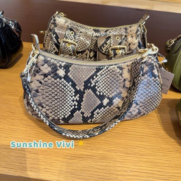 NWT Coach Ashton Bag Snake Print Leather CCE38 Mushroom Multi - Picture 5 of 14